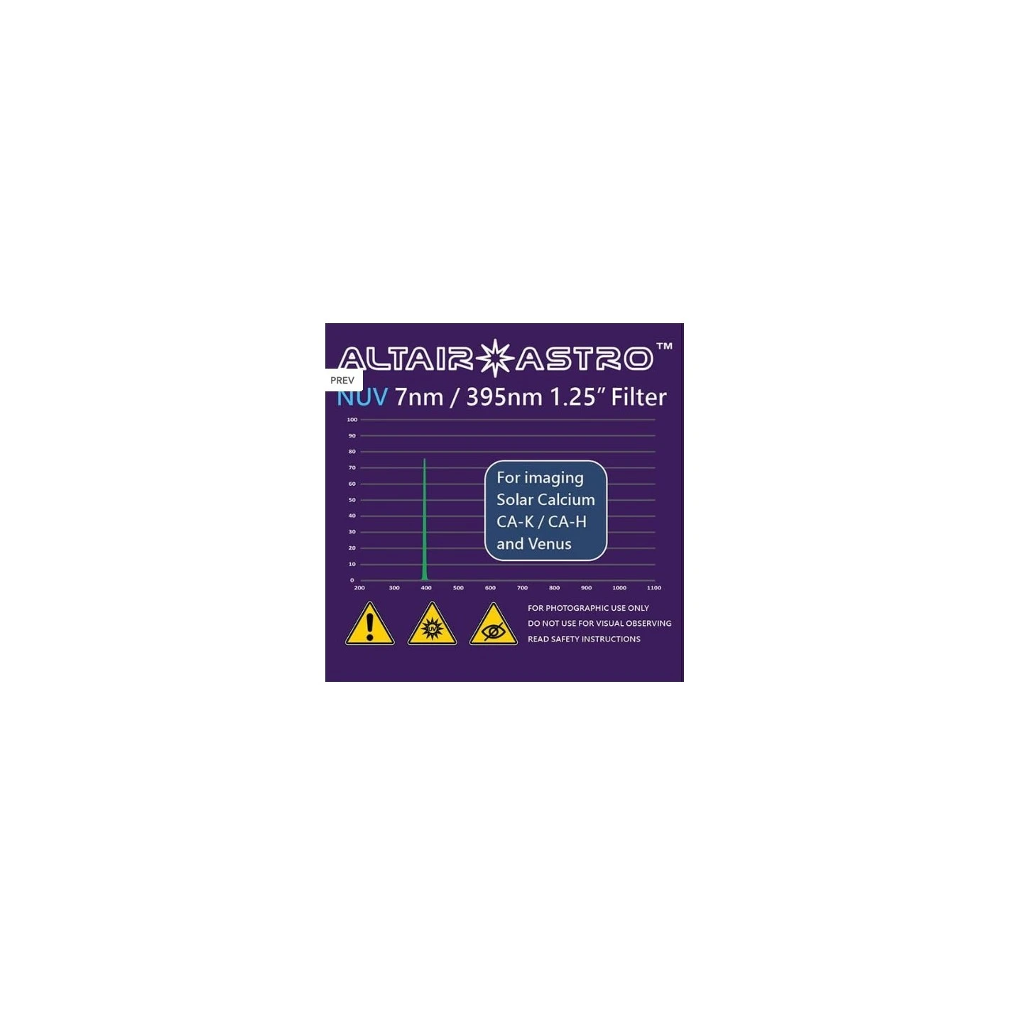 Filtro ALTAIR F125NUV395, NUV De 7nm Y 1,25" - Línea K De Calcio Y Venus. 3 Filtro ALTAIR F125NUV395, NUV De 7nm Y 1,25" - Línea K De Calcio Y Venus. - Imagen 3