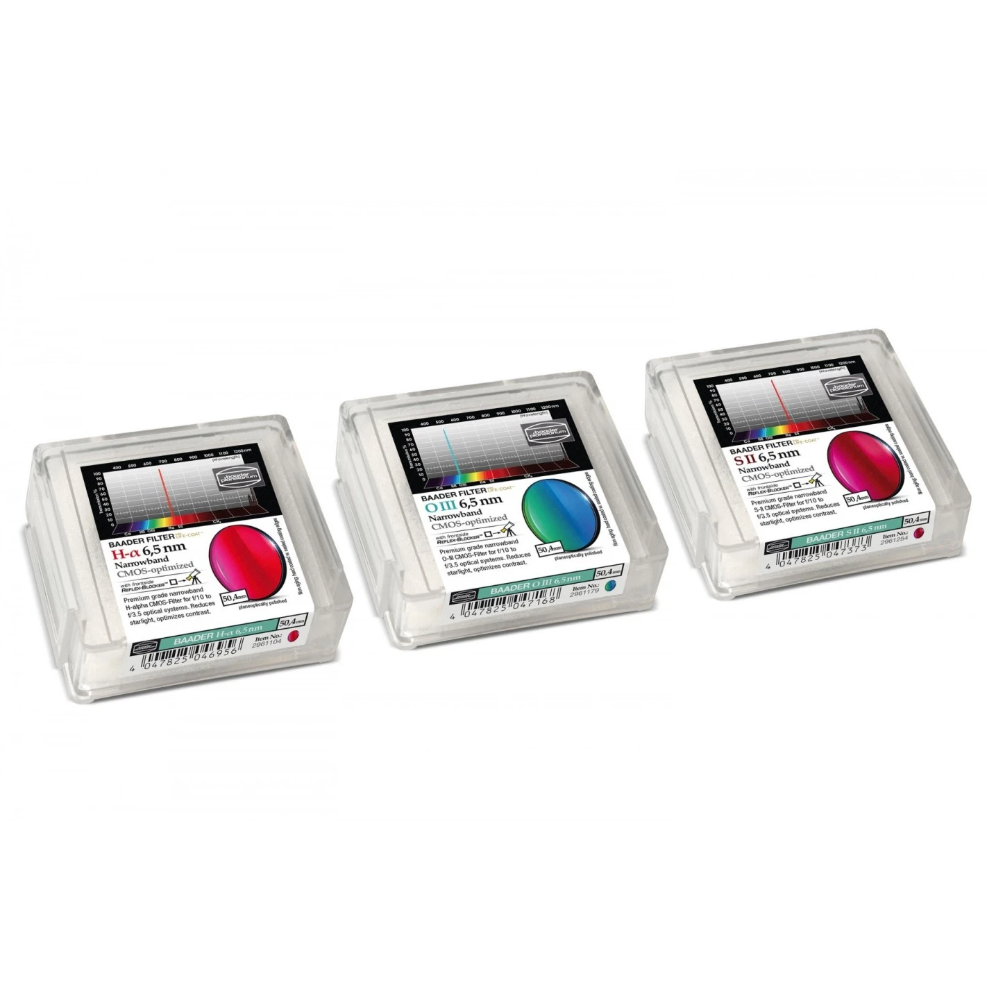Set De 3 Filtros Narrowband Ø 50,4 Mm 6,5 Nm CMOS Optimized De Baader Planetarium 3 Set De 3 Filtros Narrowband Ø 50,4 Mm 6,5 Nm CMOS Optimized De Baader Planetarium - Imagen 3